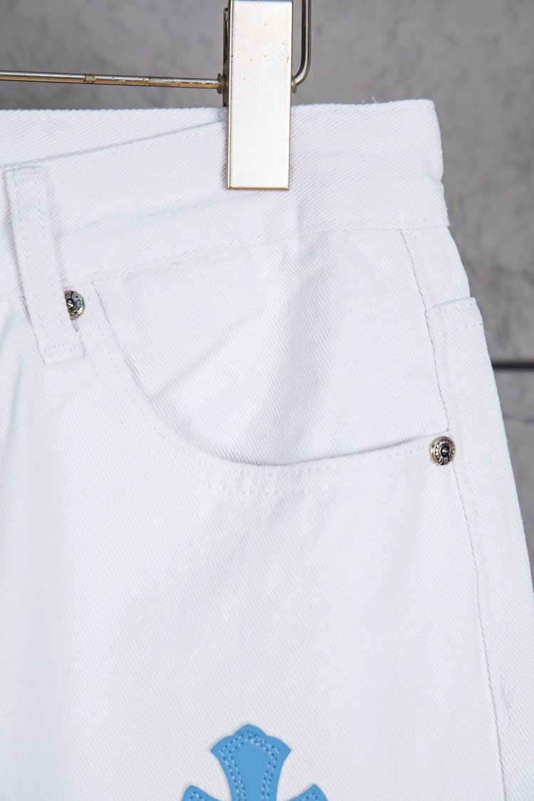 Chrome Hearts Cross white blue label leather jeans pants | Outfitreps Spreadsheet
