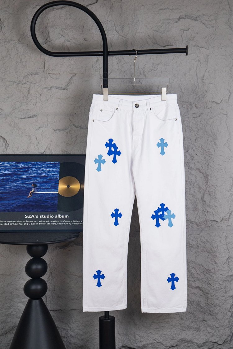 Chrome Hearts Cross white blue label leather jeans pants | Outfitreps Spreadsheet
