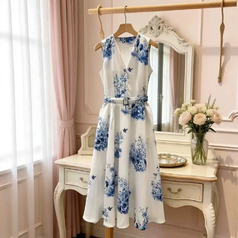 skirt Seaside vacation blue and white printed long skirt | Outfitreps Spreadsheet