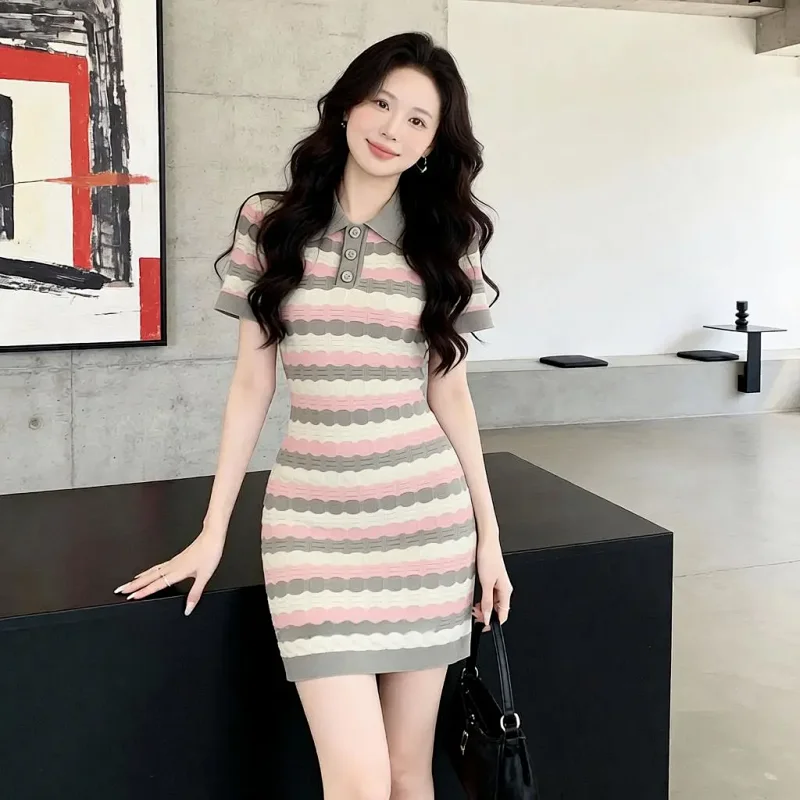 skirt Summer new socialite small fragrant style striped French knitted dress | Outfitreps Spreadsheet