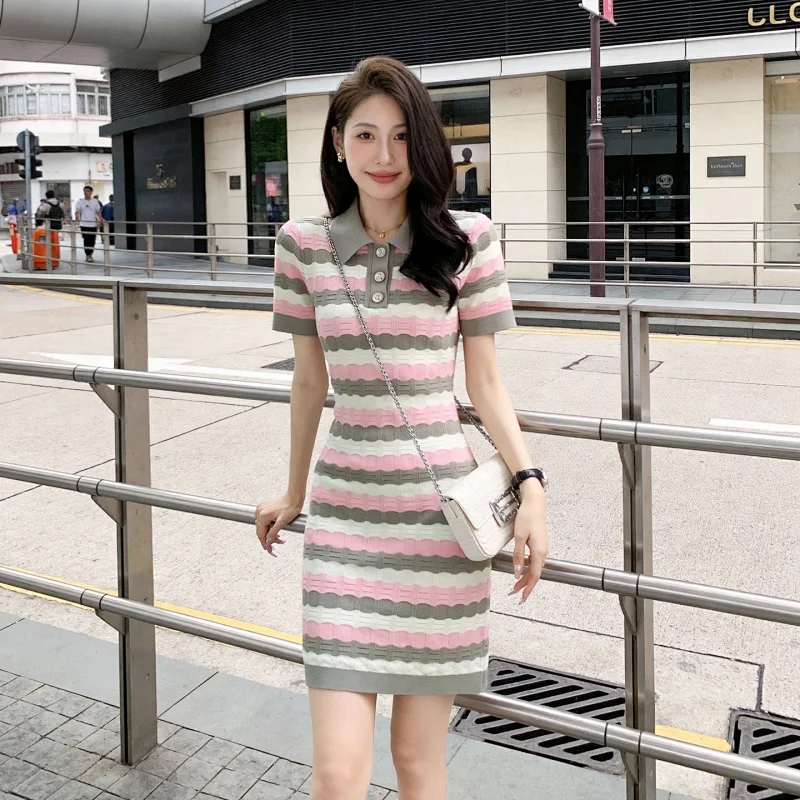 skirt Summer new socialite small fragrant style striped French knitted dress | Outfitreps Spreadsheet