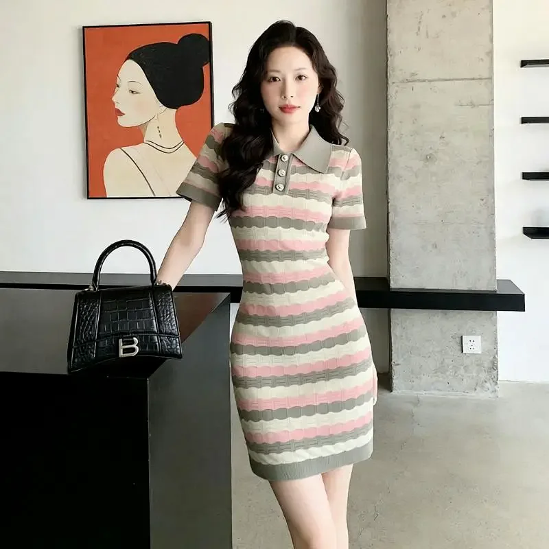 skirt Summer new socialite small fragrant style striped French knitted dress | Outfitreps Spreadsheet