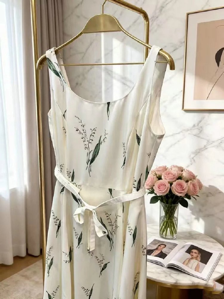 skirrt Summer new product French retro lily of the valley print suspender skirt | Outfitreps Spreadsheet