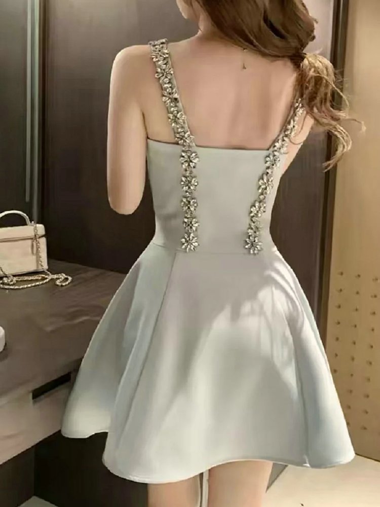 skiirt Summer new French heavy industry rhinestone suspender dress | Outfitreps Spreadsheet
