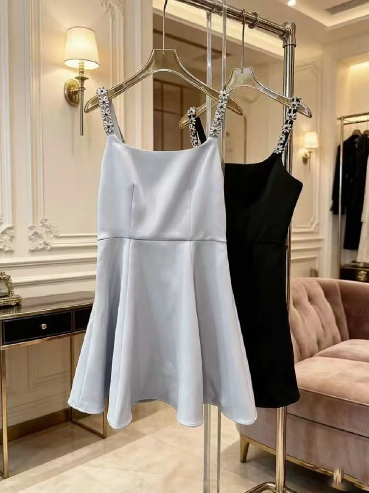 skiirt Summer new French heavy industry rhinestone suspender dress | Outfitreps Spreadsheet