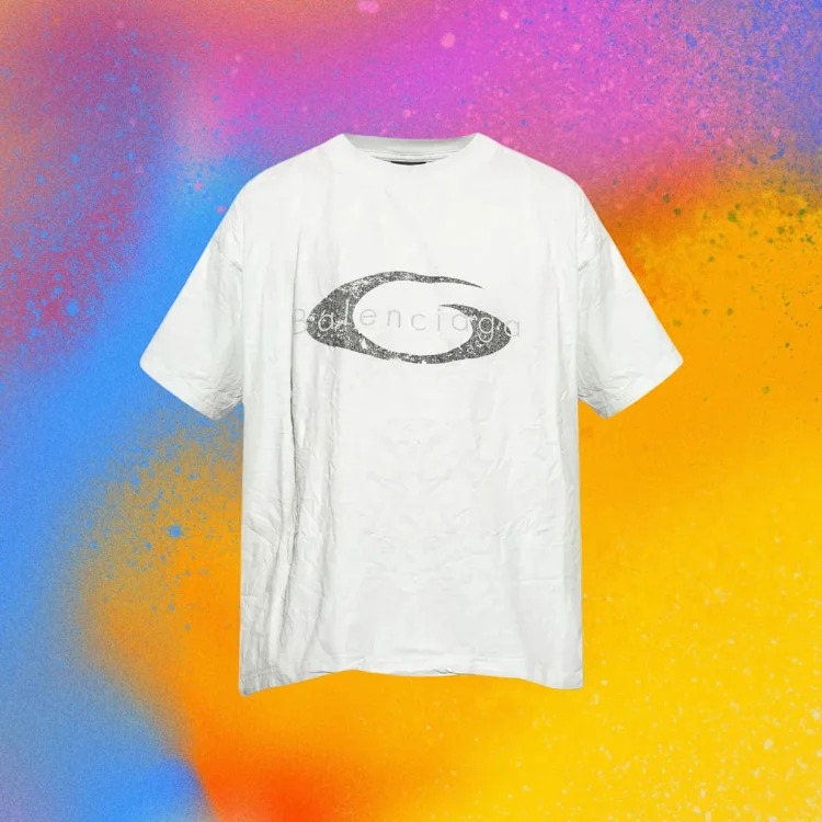 Independent 25s cycle crack printing washed damaged short sleeves hem pleated design Xinjiang long-staple cotton 3D tailoring