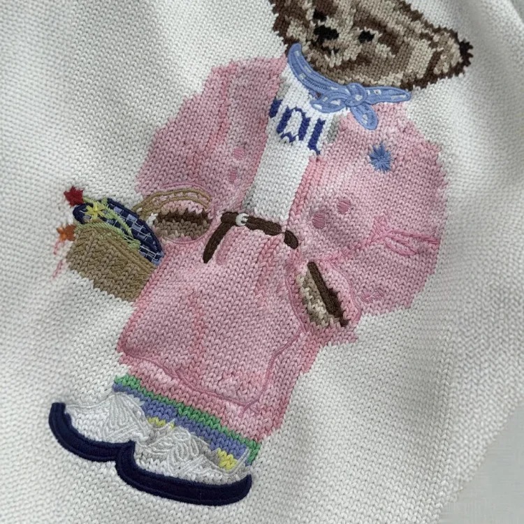 Ralph Lauren bear heavy industry embroidered cartoon round neck knitted sweater for women