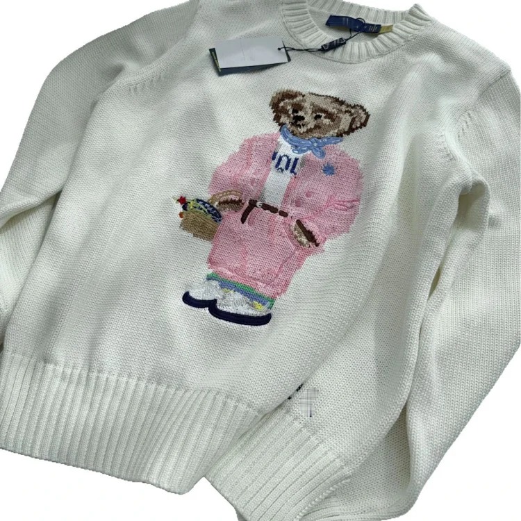 Ralph Lauren bear heavy industry embroidered cartoon round neck knitted sweater for women