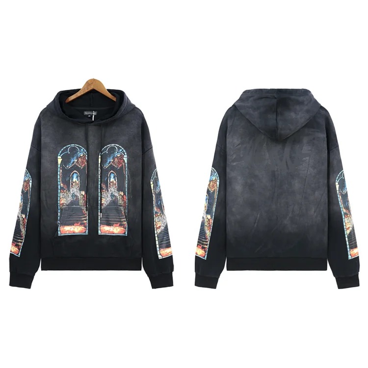 Who Decides War European and American cross-border washed and distressed heavy-duty printed suit retro hooded sweatshirt trendy