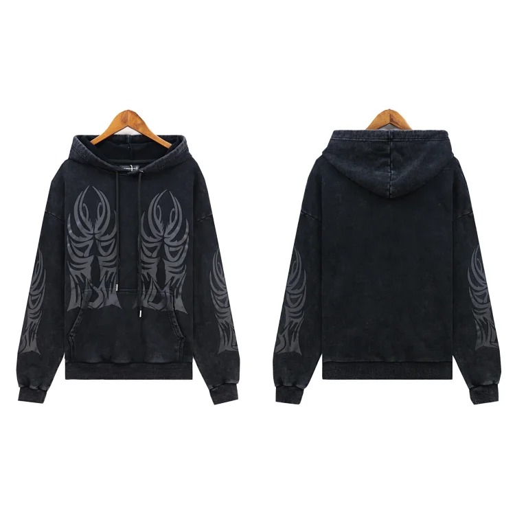 Who Decides War European and American cross-border washed and distressed heavy-duty printed suit retro hooded sweatshirt trendy