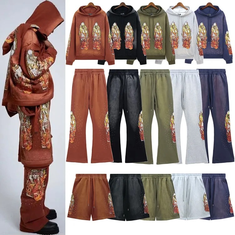 Who Decides War European and American cross-border washed and distressed heavy-duty printed suit retro hooded sweatshirt trendy