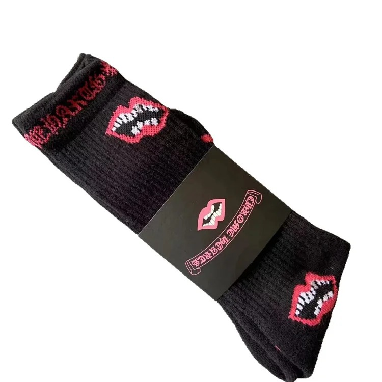 Fashion trend socks love graffiti red lips towel bottom mid-calf socks