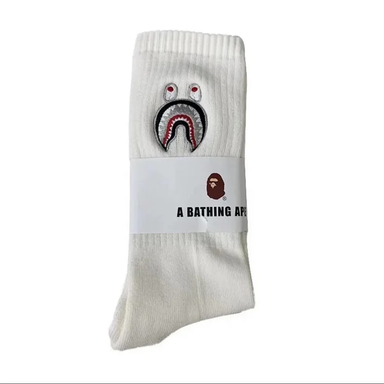 Ape-head towel socks Japanese trendy socks high-tube cotton socks sweat-absorbent white socks solid color mid-tube thickened casual socks for men and women