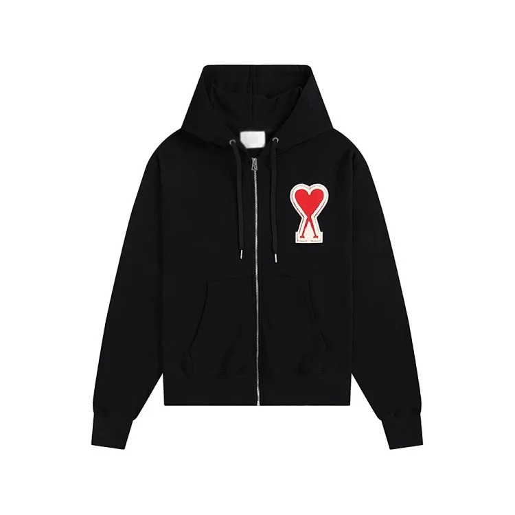 Love pocket zipper embroidered hooded casual jacket hooded