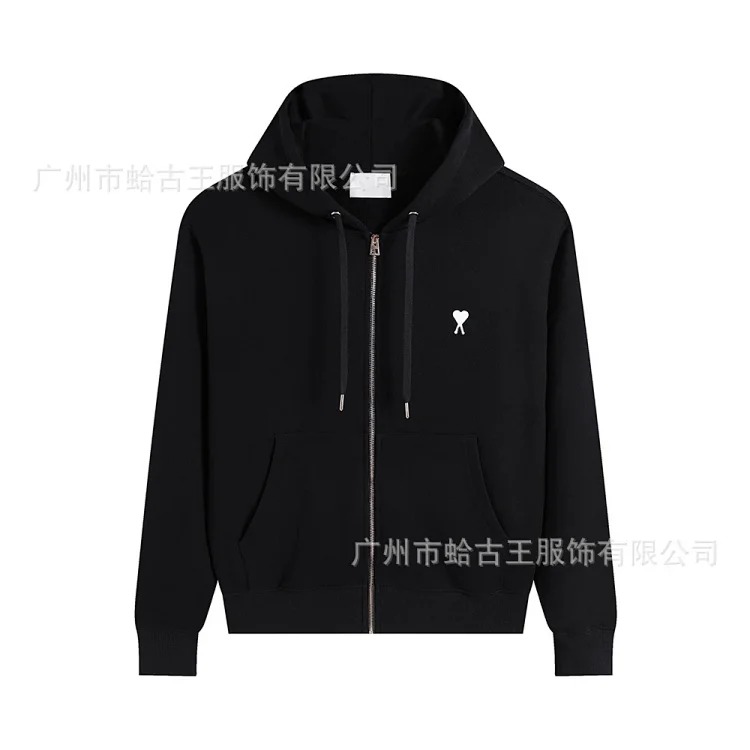 Love pocket zipper embroidered hooded casual jacket hooded
