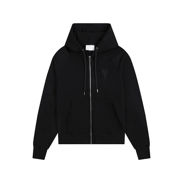 Love pocket zipper embroidered hooded casual jacket hooded