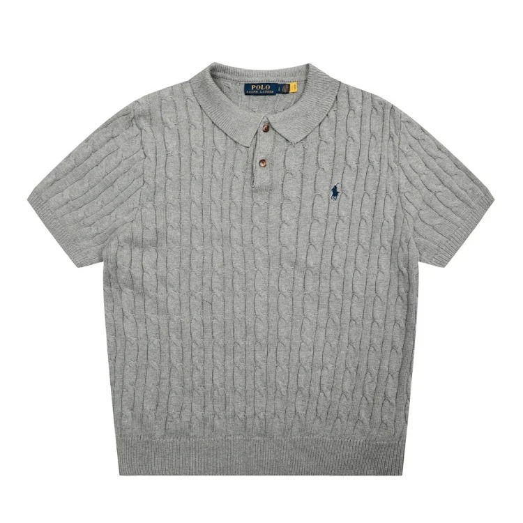 Classic Four Seasons Lapel Solid Color Pony Embroidered Knitted Short Sleeves