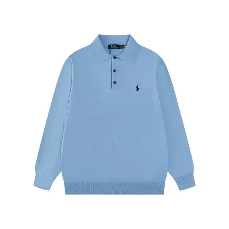 Pony embroidered polo shirt three-button lapel open chest men's and women's long-sleeved sweater