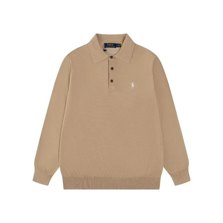 Pony embroidered polo shirt three-button lapel open chest men's and women's long-sleeved sweater