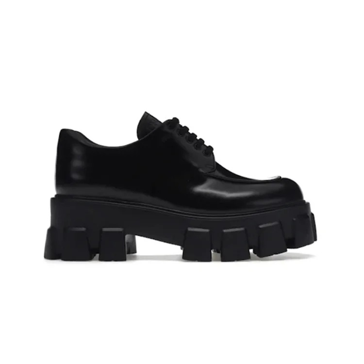 Prada Monolith 55mm Lace Up Loafer Black Brushed Leather Sneakers image 2
