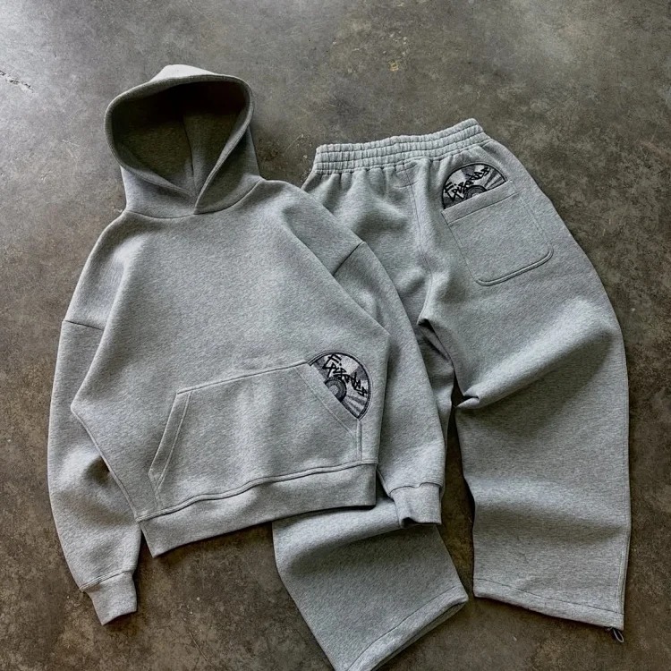 Printed sweatshirt and sweatpants suit long-sleeved pullover hoodie retro jacket street