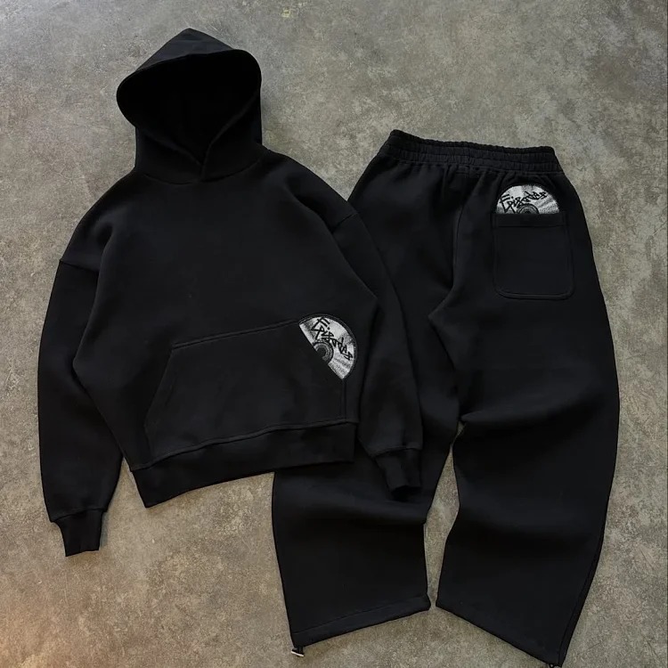 Printed sweatshirt and sweatpants suit long-sleeved pullover hoodie retro jacket street