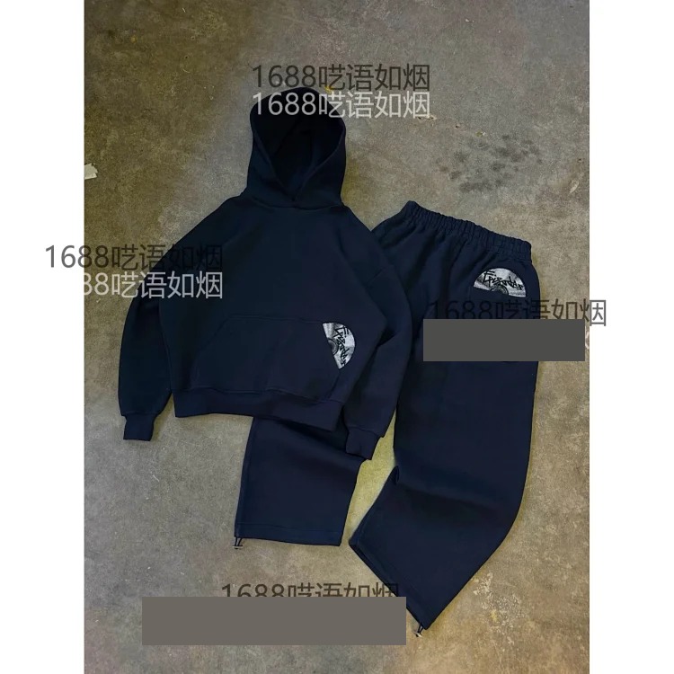 Printed sweatshirt and sweatpants suit long-sleeved pullover hoodie retro jacket street