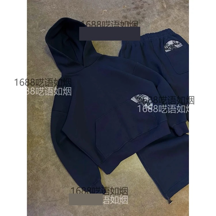 Printed sweatshirt and sweatpants suit long-sleeved pullover hoodie retro jacket street