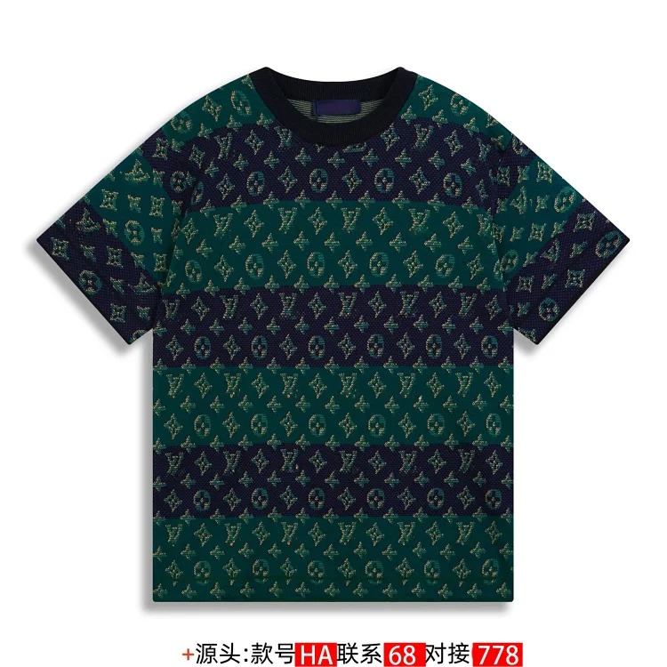 Contrast color jacquard intarsia knitted sweater short-sleeved top for men and women