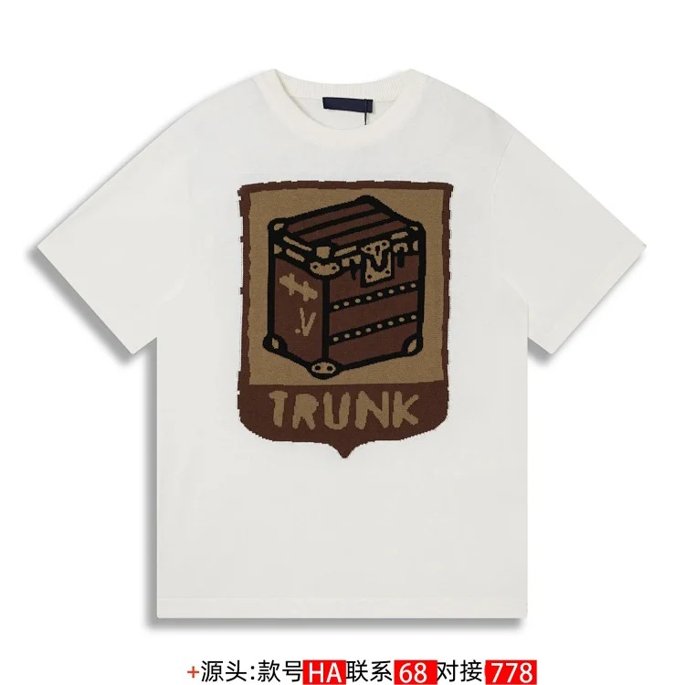 Contrast color jacquard intarsia knitted sweater short-sleeved top for men and women