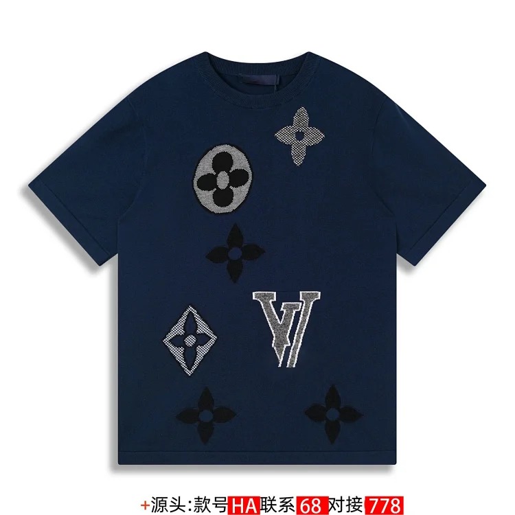 Contrast color jacquard intarsia knitted sweater short-sleeved top for men and women