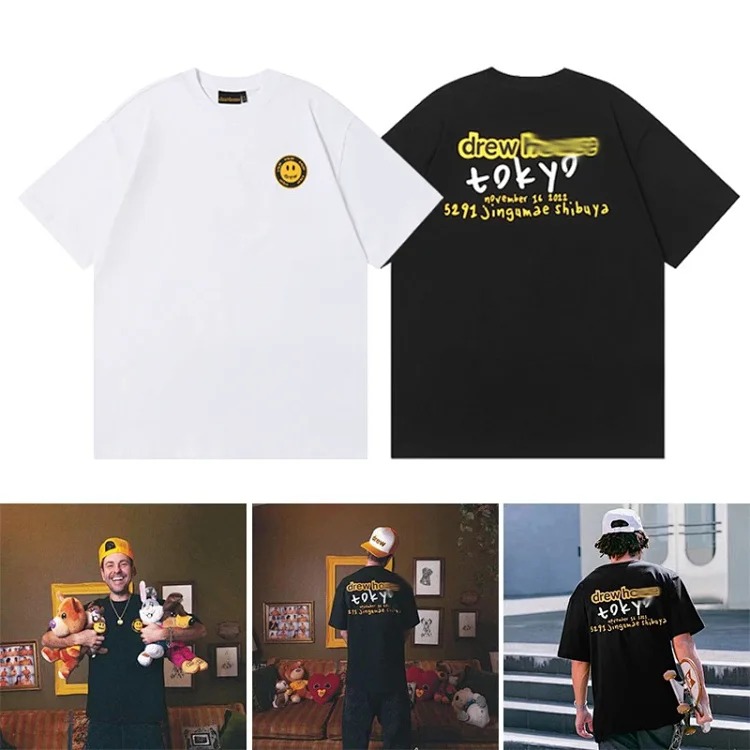 Smiley face pop-up limited summer cotton loose short-sleeved T-shirt for young men and women
