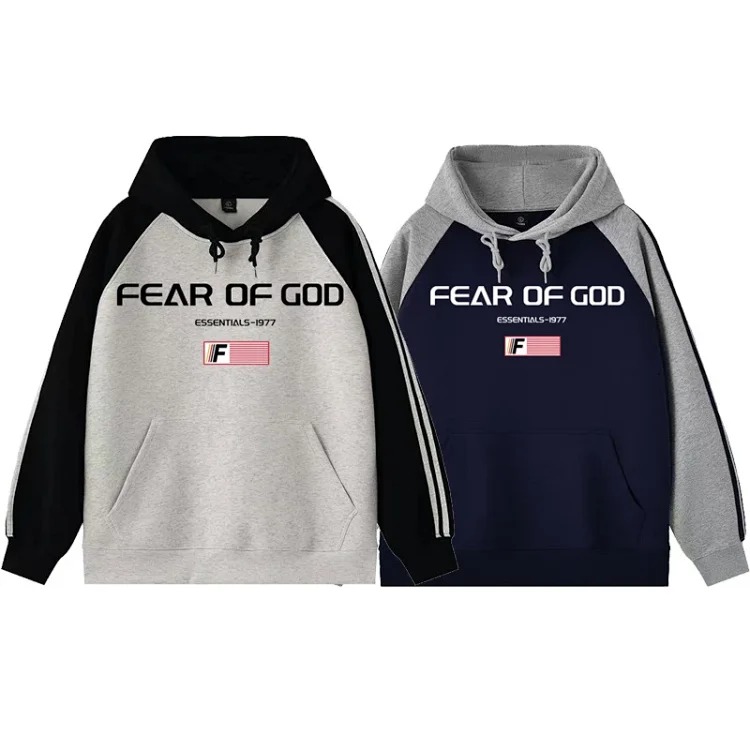 Autumn and winter style hollow letter raglan color block hooded sweatshirt