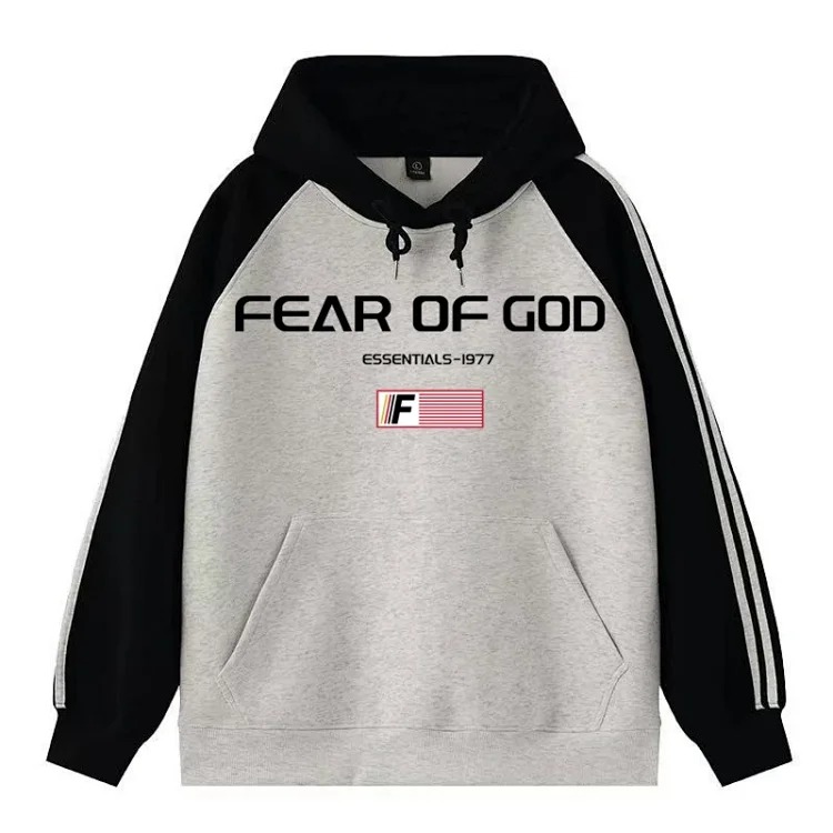 Autumn and winter style hollow letter raglan color block hooded sweatshirt
