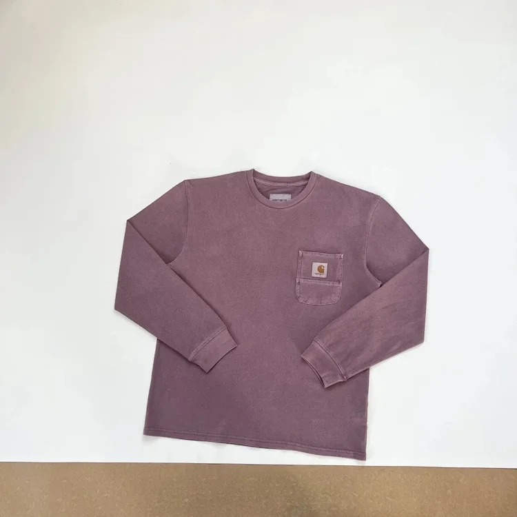 Classic retro sewing pockets classic square mark washed long-sleeved T-shirt base layer