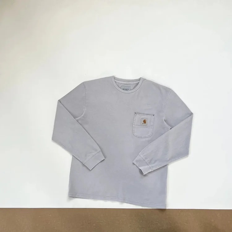 Classic retro sewing pockets classic square mark washed long-sleeved T-shirt base layer