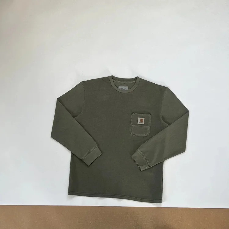Classic retro sewing pockets classic square mark washed long-sleeved T-shirt base layer