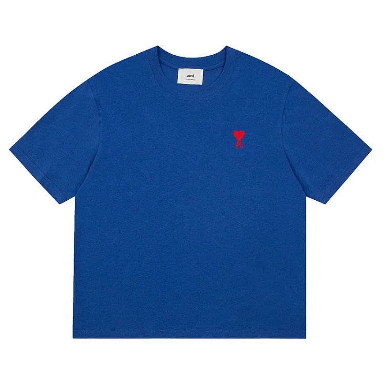 Love short-sleeved T-shirt embroidered with red hearts