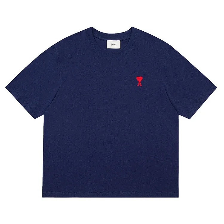 Love short-sleeved T-shirt embroidered with red hearts