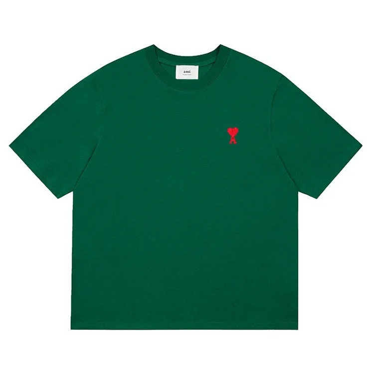 Love short-sleeved T-shirt embroidered with red hearts