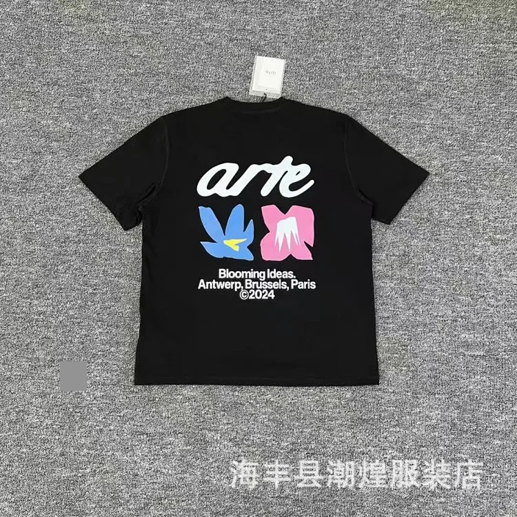 New style flower leaves rose letter print short-sleeved T-shirts for men and women couples