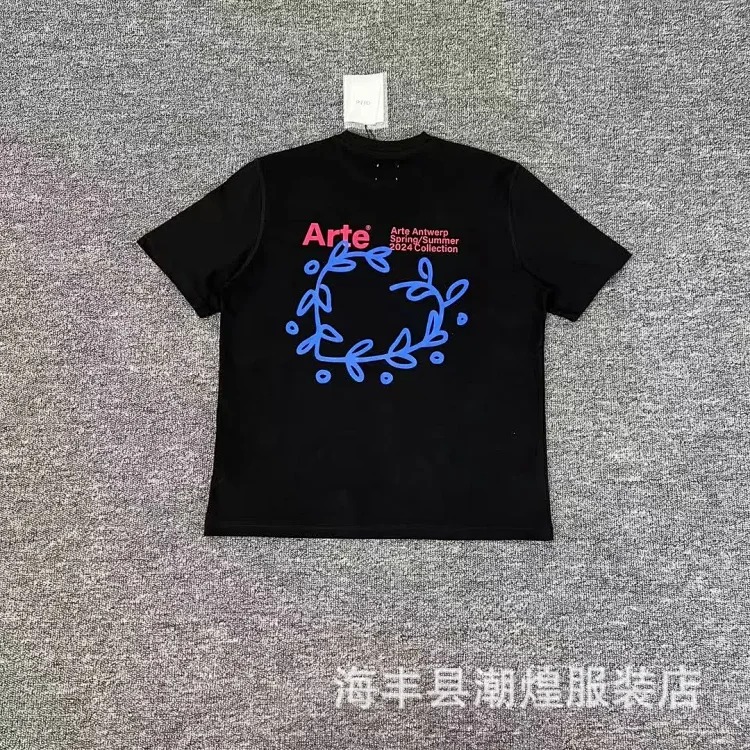 New style flower leaves rose letter print short-sleeved T-shirts for men and women couples
