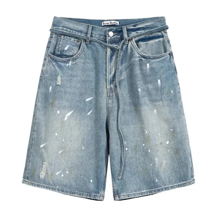 AC hand-painted splashed ink frayed washed distressed trousers for men and women loose and versatile light luxury wide-leg jeans