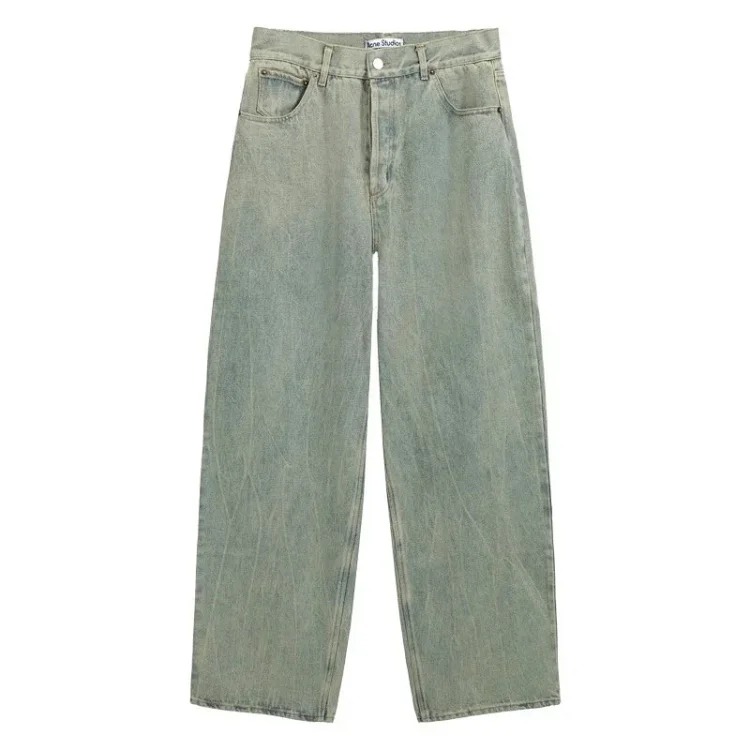 AC hand-painted splashed ink frayed washed distressed trousers for men and women loose and versatile light luxury wide-leg jeans
