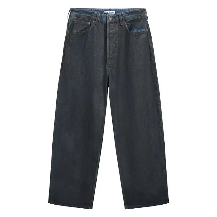 AC hand-painted splashed ink frayed washed distressed trousers for men and women loose and versatile light luxury wide-leg jeans