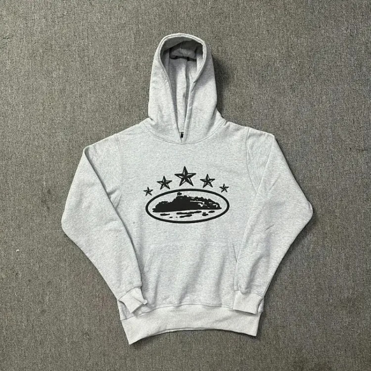 Corteiz classic series ship print logo thin velvet Alcatraz hooded sweatshirt trendy men's and women's casual sweatpants