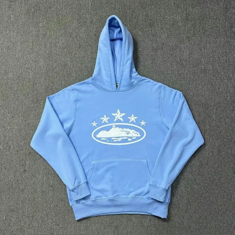Corteiz classic series ship print logo thin velvet Alcatraz hooded sweatshirt trendy men's and women's casual sweatpants