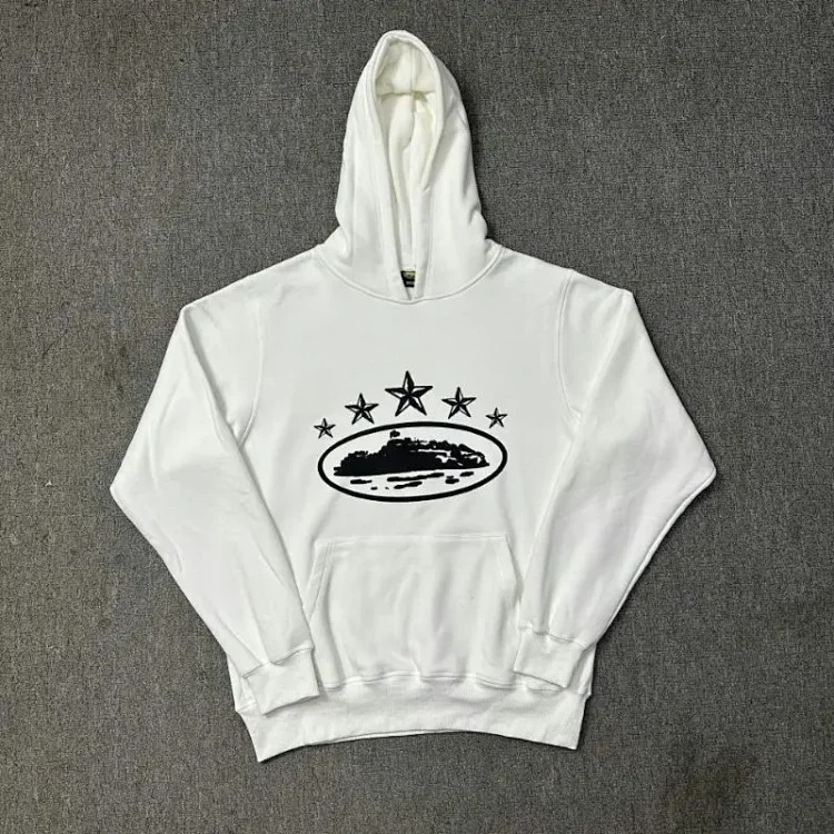 Corteiz classic series ship print logo thin velvet Alcatraz hooded sweatshirt trendy men's and women's casual sweatpants