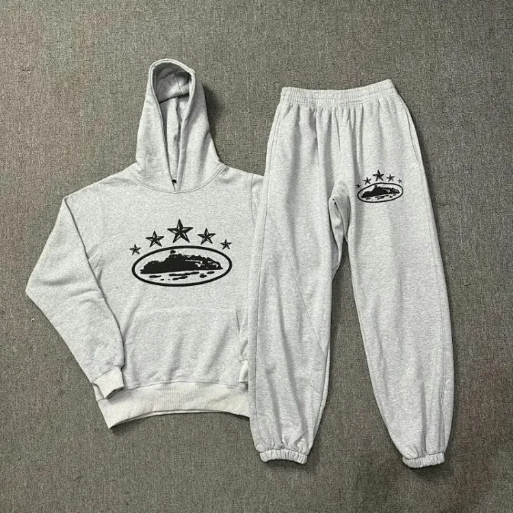 Corteiz classic series ship print logo thin velvet Alcatraz hooded sweatshirt trendy men's and women's casual sweatpants