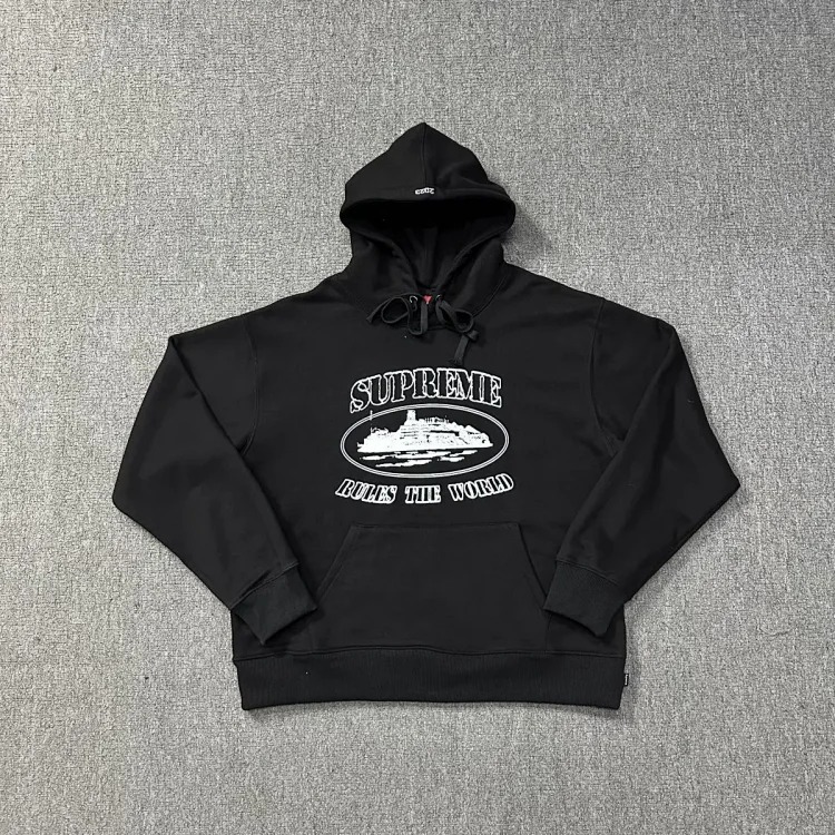 Corteiz classic series ship print logo thin velvet Alcatraz hooded sweatshirt trendy men's and women's casual sweatpants